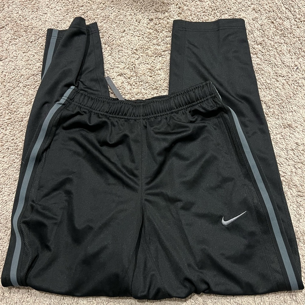 Nike Kids Black Joggers with Gray Stripes
